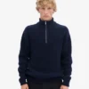 Pull col zippé en laine mérinos - Bleu marine