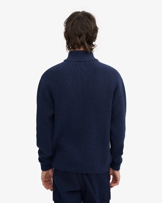 Pull col zippé en laine mérinos - Bleu marine