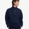 Pull col zippé en laine mérinos - Bleu marine
