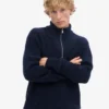 Pull col zippé en laine mérinos - Bleu marine