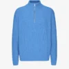 Pull col zippé en laine mérinos - Bleu Pacifique