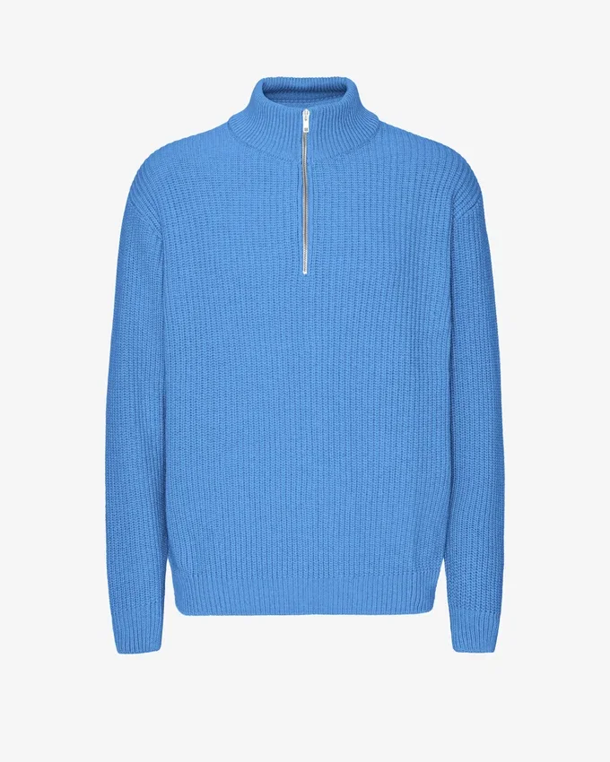 Pull col zippé en laine mérinos - Bleu Pacifique