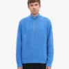 Pull col zippé en laine mérinos - Bleu Pacifique
