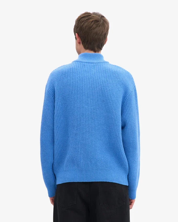 Pull col zippé en laine mérinos - Bleu Pacifique