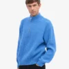 Pull col zippé en laine mérinos - Bleu Pacifique