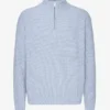 Pull col zippé en laine mérinos - Bleu polaire
