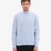 Pull col zippé en laine mérinos - Bleu polaire