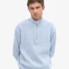 Pull col zippé en laine mérinos - Bleu polaire