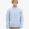 Pull col zippé en laine mérinos - Bleu polaire