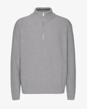 Pull col zippé en laine mérinos - Gris chiné