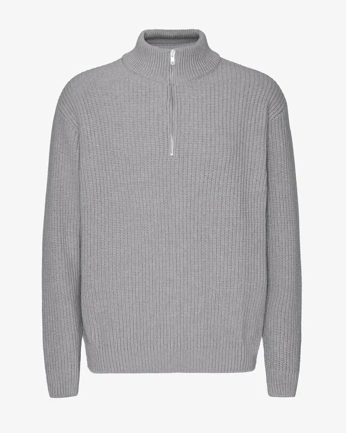 Pull col zippé en laine mérinos - Gris chiné