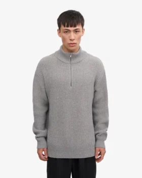 Pull col zippé en laine mérinos – Gris chiné