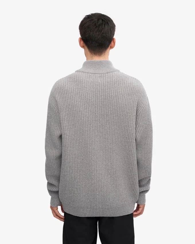 Pull col zippé en laine mérinos - Gris chiné