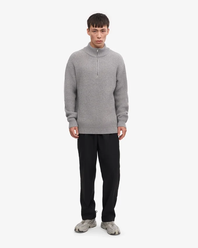Pull col zippé en laine mérinos - Gris chiné