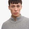 Pull col zippé en laine mérinos - Gris chiné