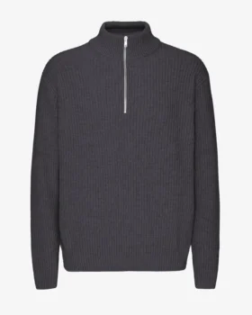 Pull col zippé en laine mérinos - Gris lave