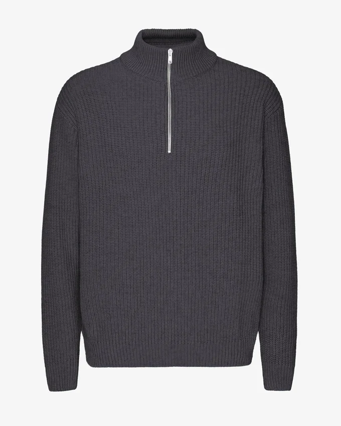 Pull col zippé en laine mérinos - Gris lave
