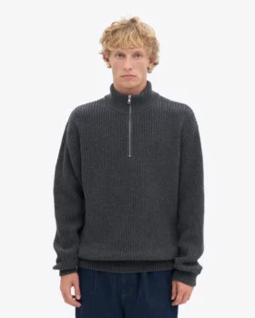 Pull col zippé en laine mérinos – Gris lave