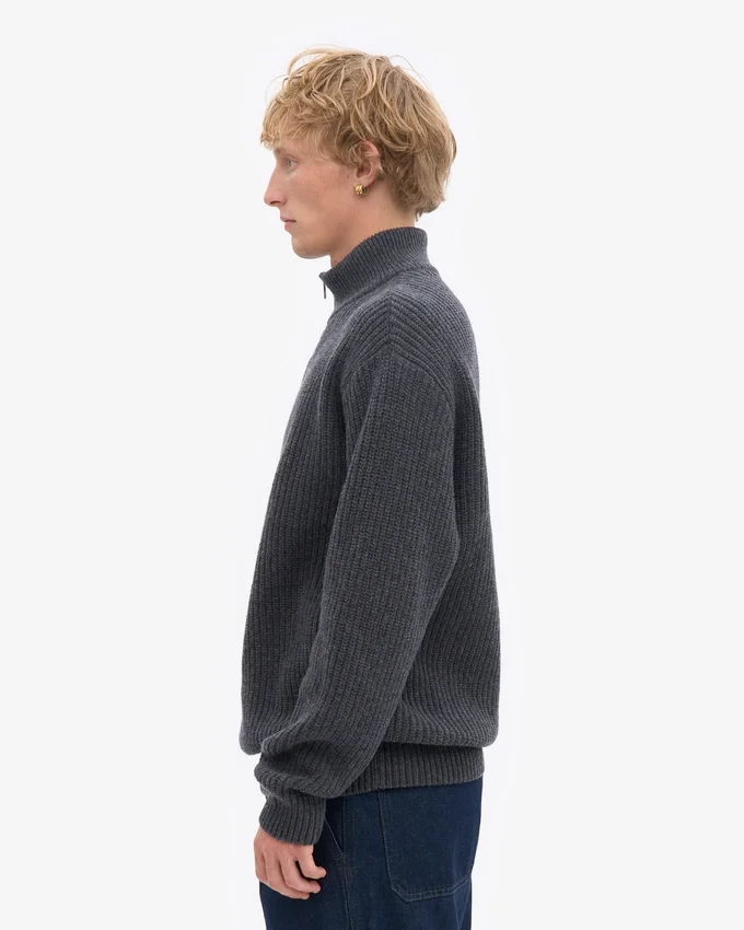 Pull col zippé en laine mérinos - Gris lave