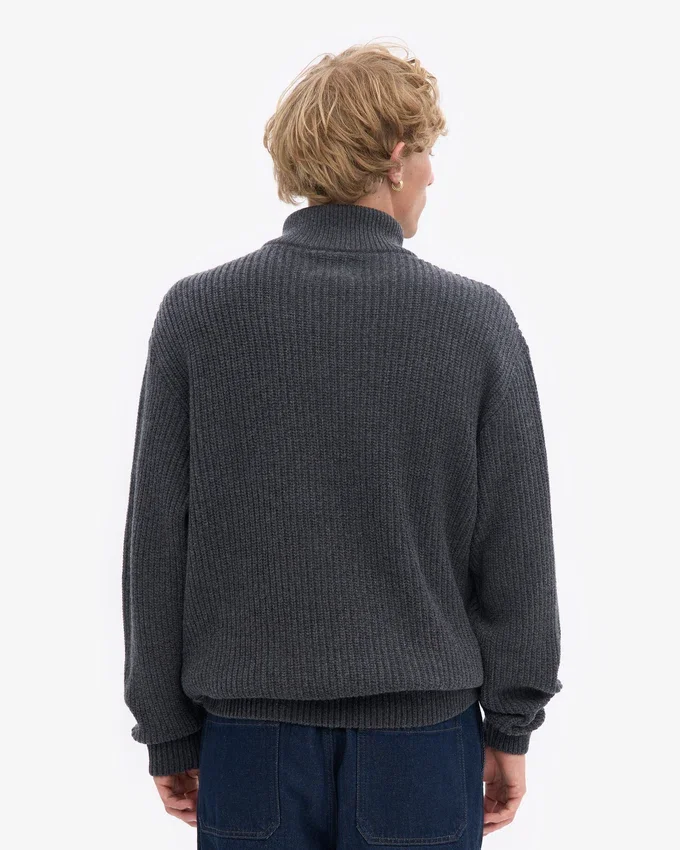 Pull col zippé en laine mérinos - Gris lave