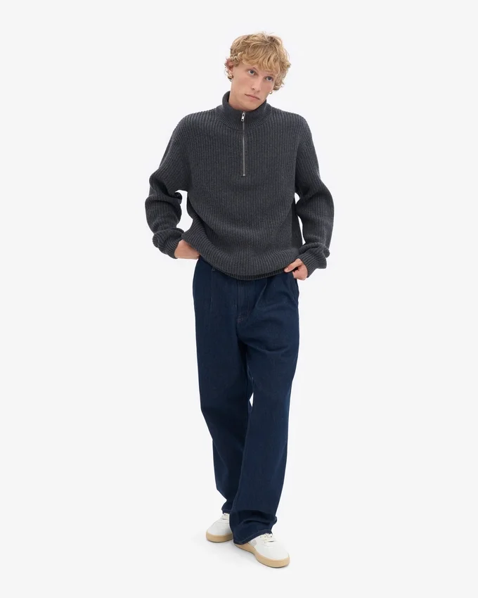 Pull col zippé en laine mérinos - Gris lave