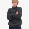 Pull col zippé en laine mérinos - Gris lave