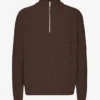 Pull col zippé en laine mérinos - Marron café