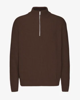 Pull col zippé en laine mérinos - Marron café