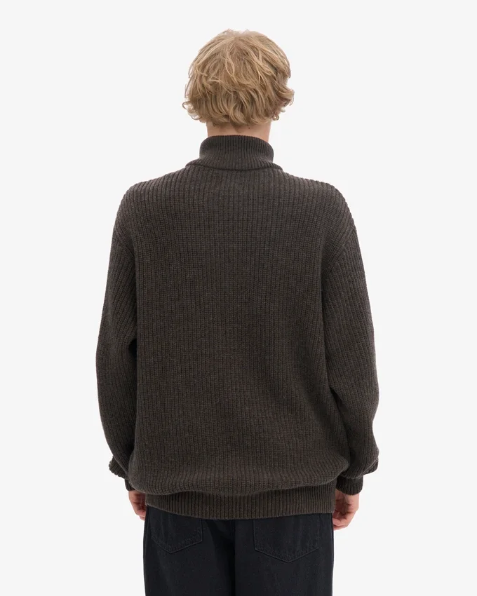 Pull col zippé en laine mérinos - Marron café