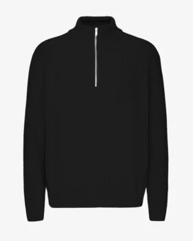 Pull col zippé en laine mérinos - Noir intense