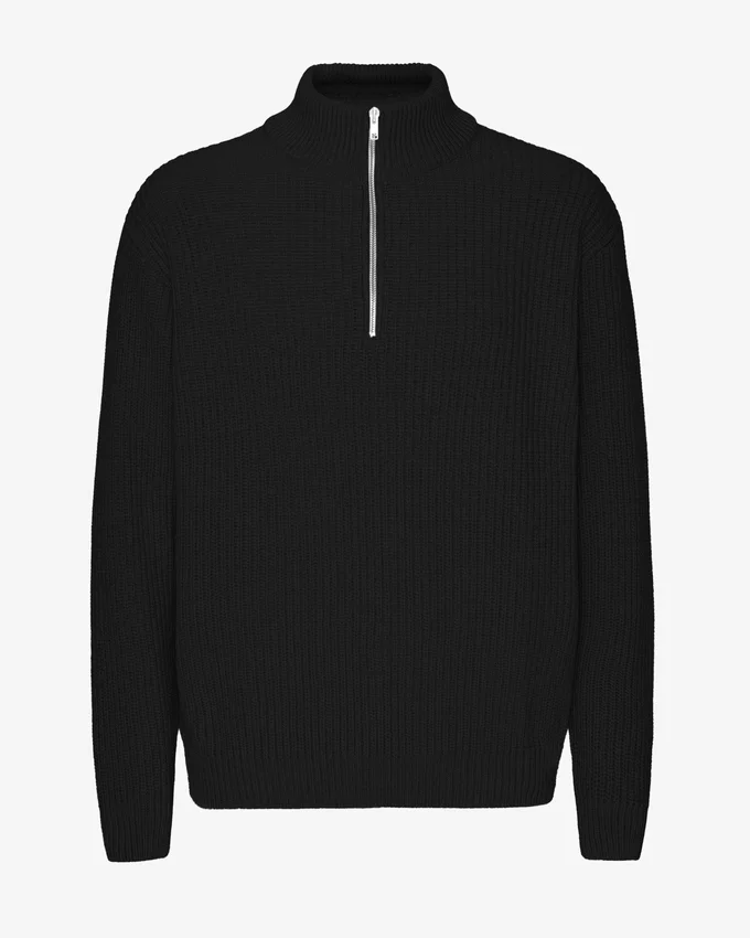 Pull col zippé en laine mérinos - Noir intense