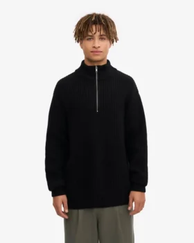 Pull col zippé en laine mérinos – Noir intense