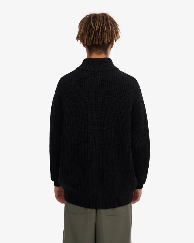 Pull col zippé en laine mérinos - Noir intense