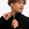 Pull col zippé en laine mérinos - Noir intense