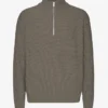 Pull col zippé en laine mérinos - Olive poussiéreux