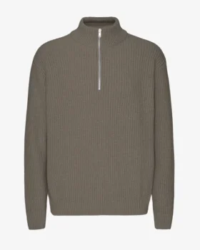 Pull col zippé en laine mérinos - Olive poussiéreux