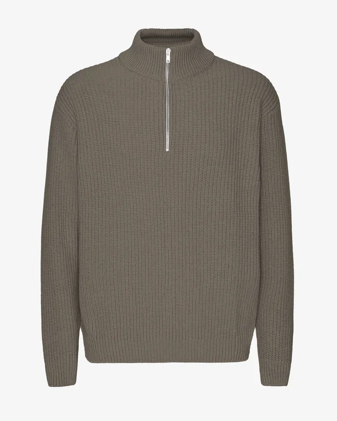 Pull col zippé en laine mérinos - Olive poussiéreux