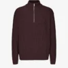 Pull col zippé en laine mérinos - Rouge sang de bœuf