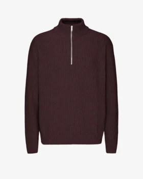 Pull col zippé en laine mérinos - Rouge sang de bœuf
