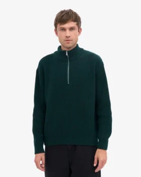 Pull col zippé en laine mérinos – Rouge sang de bœuf