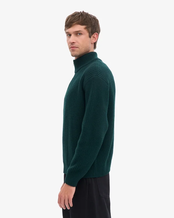 Pull col zippé en laine mérinos - Rouge sang de bœuf