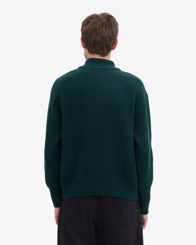 Pull col zippé en laine mérinos - Rouge sang de bœuf
