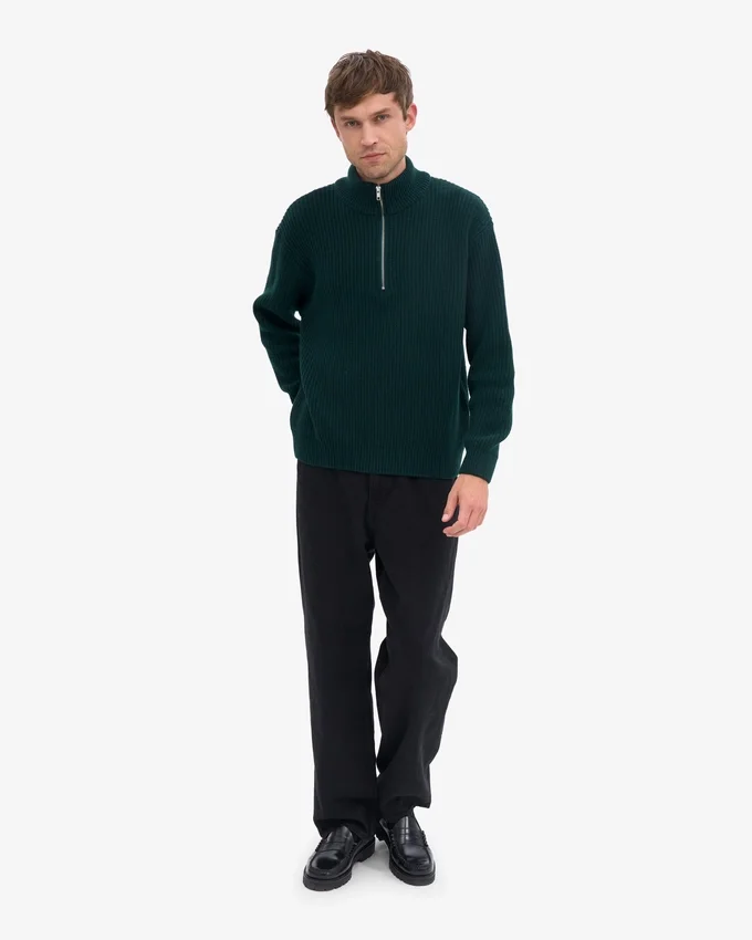 Pull col zippé en laine mérinos - Rouge sang de bœuf
