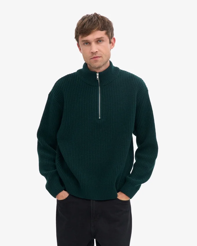 Pull col zippé en laine mérinos - Rouge sang de bœuf