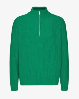 Pull col zippé en laine mérinos - Vert Kelly