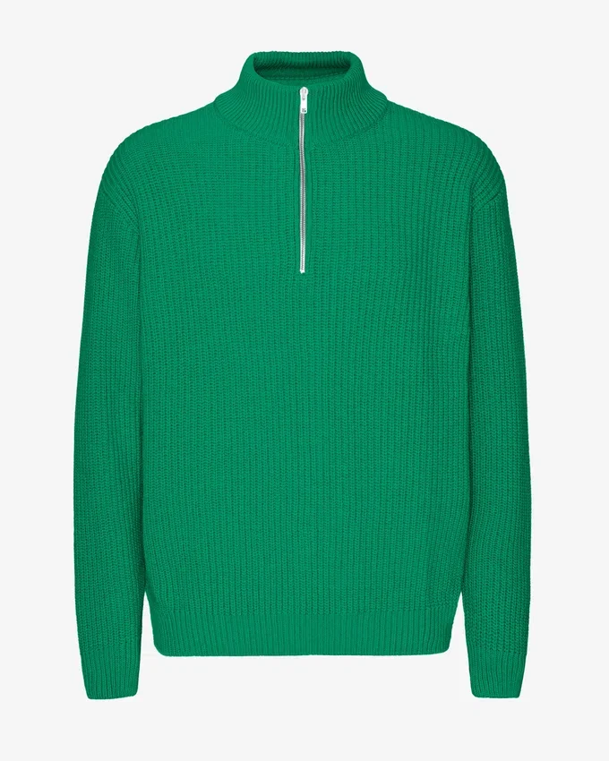 Pull col zippé en laine mérinos - Vert Kelly