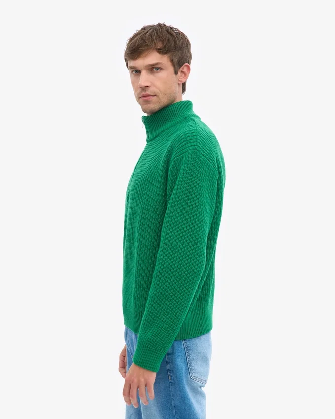 Pull col zippé en laine mérinos - Vert Kelly