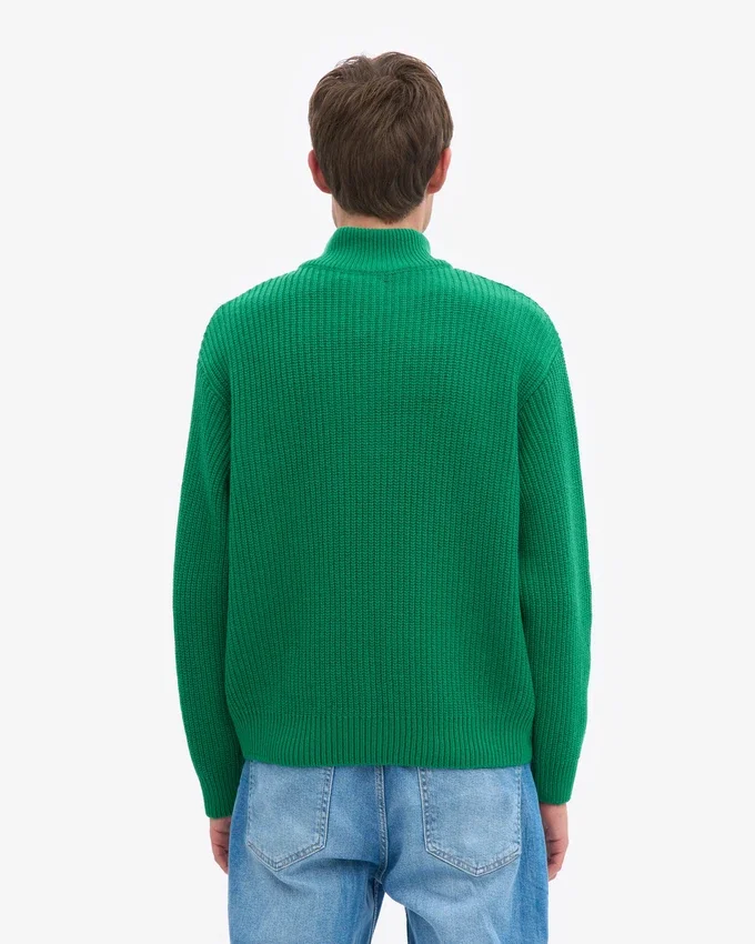 Pull col zippé en laine mérinos - Vert Kelly