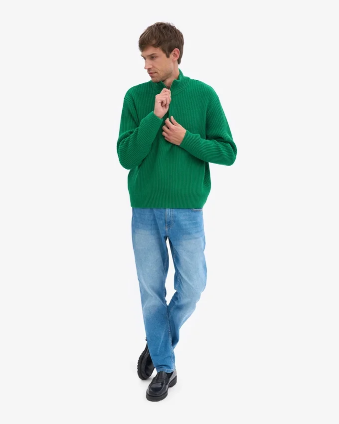 Pull col zippé en laine mérinos - Vert Kelly