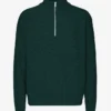 Pull col zippé en laine mérinos - Vert émeraude